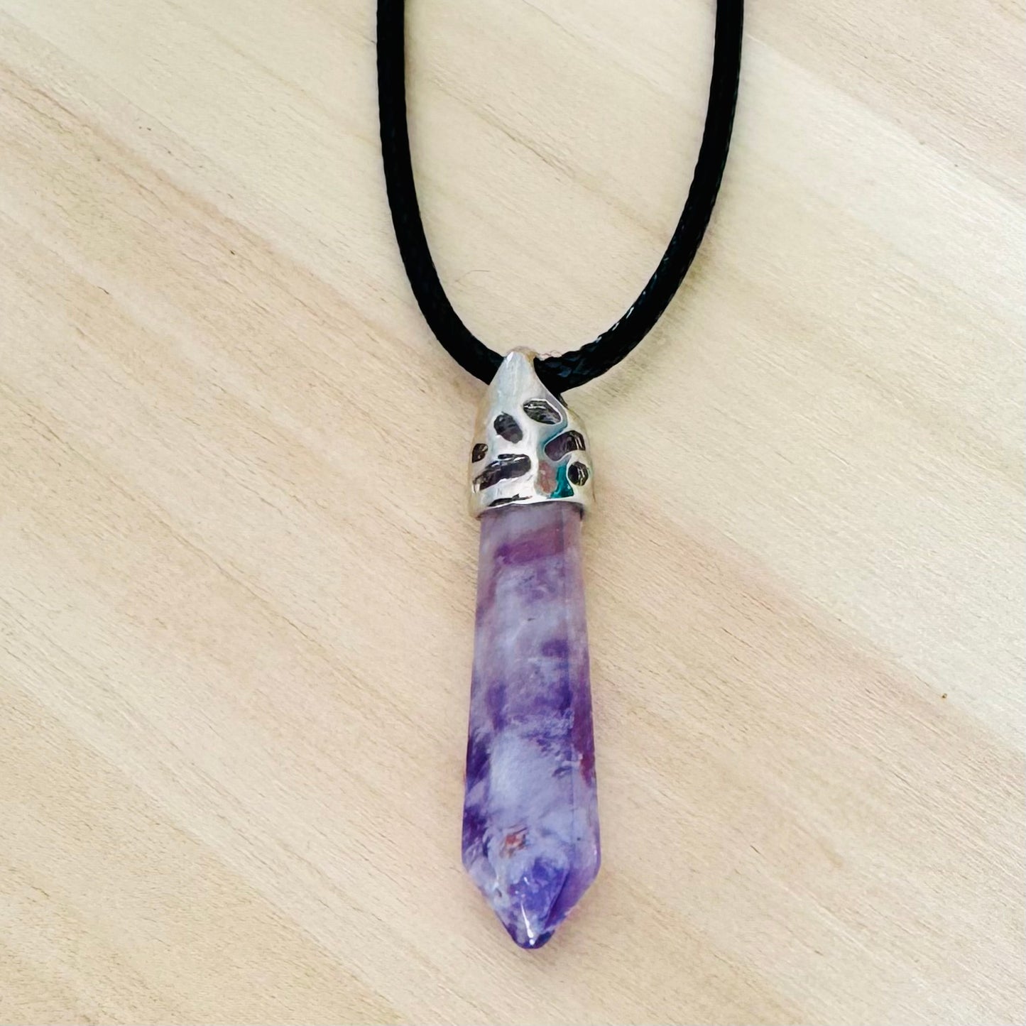 Colgante Amatista con Cuarzo Blanco en Punta || Relajación - Protección
