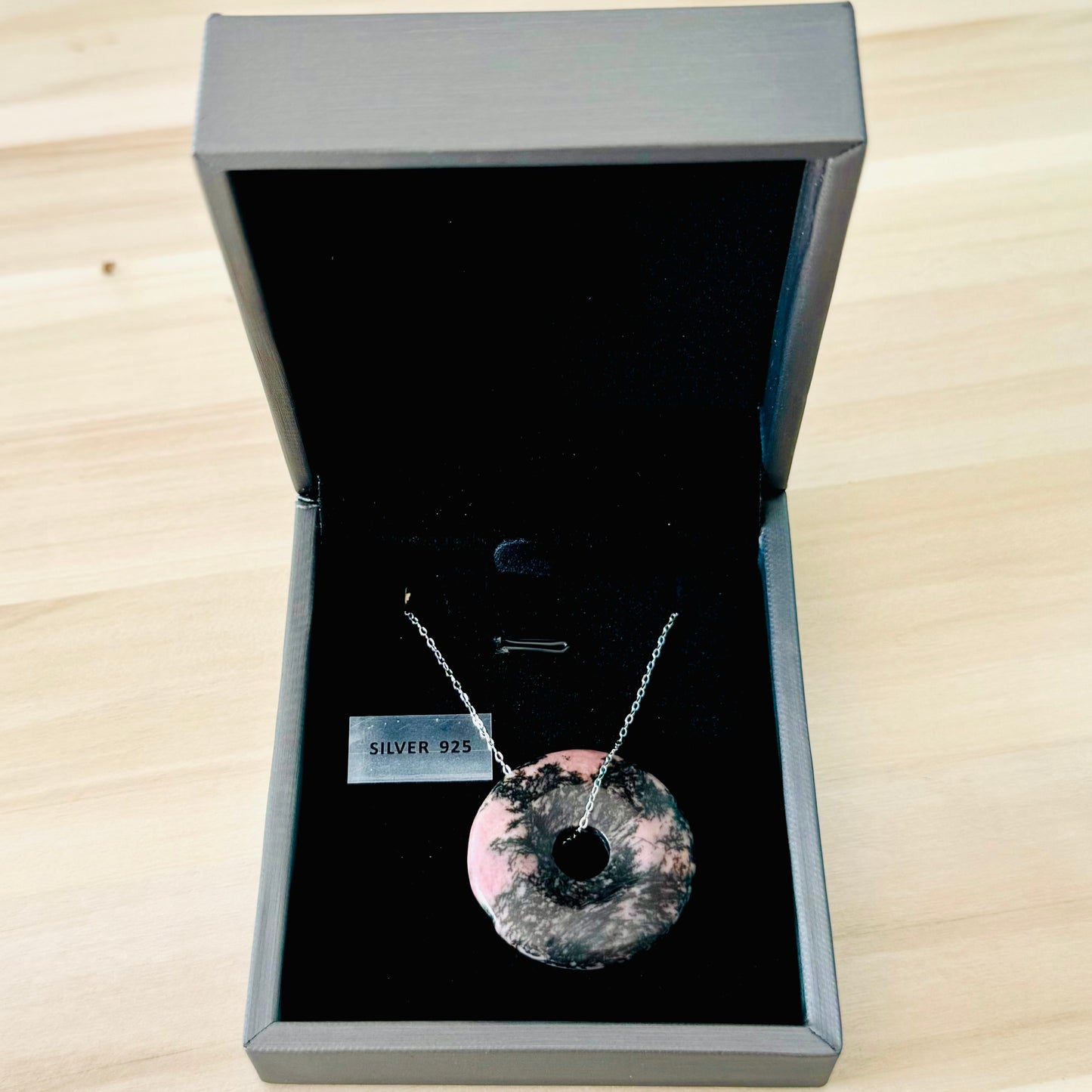 Colgante de Plata con Rodonita Donut || Amor - Perdón