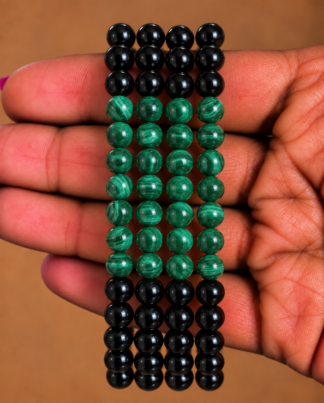 Pulsera Obsidiana con Malaquita - 6 mm || Protección - Abre Caminos