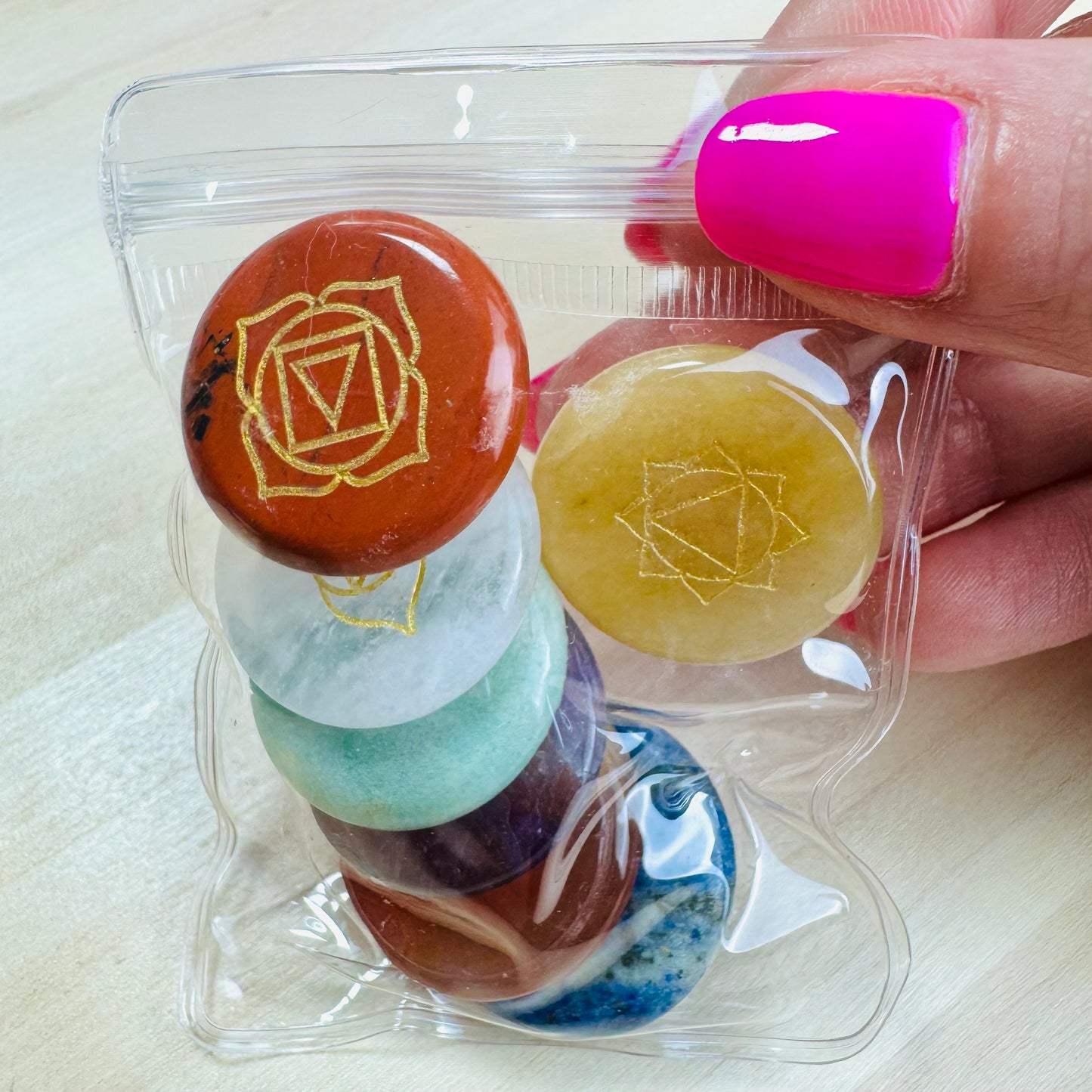 Kit 7 Piedras Chakras Planas Grabadas || Reiki - Equilibrio Energético