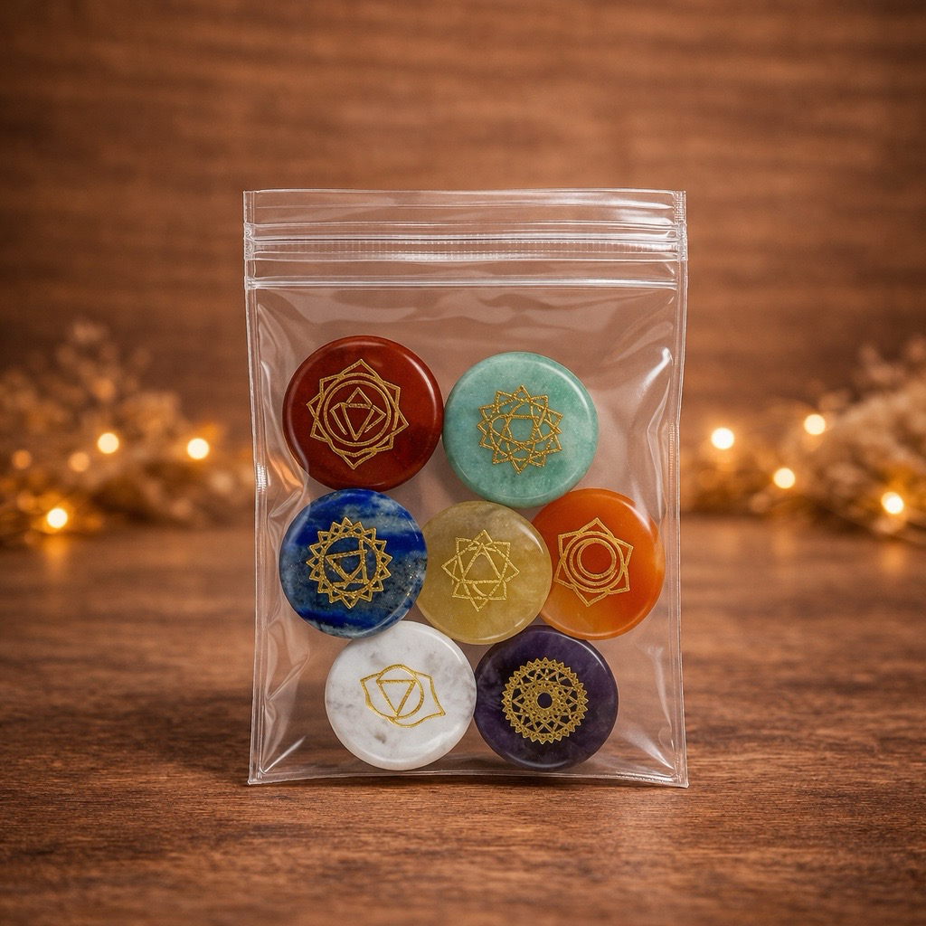 Kit 7 Piedras Chakras Planas Grabadas || Reiki - Equilibrio Energético