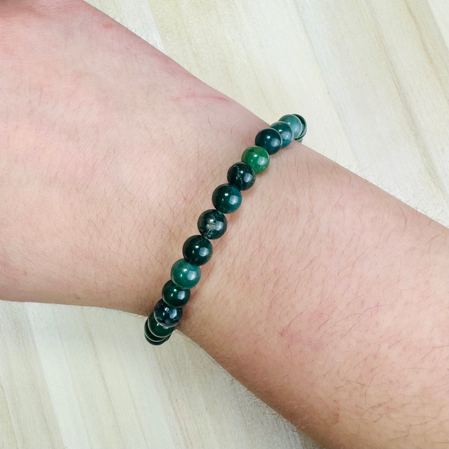 Pulsera Ágata Musgosa - 6mm || Equilibrio - Optimismo