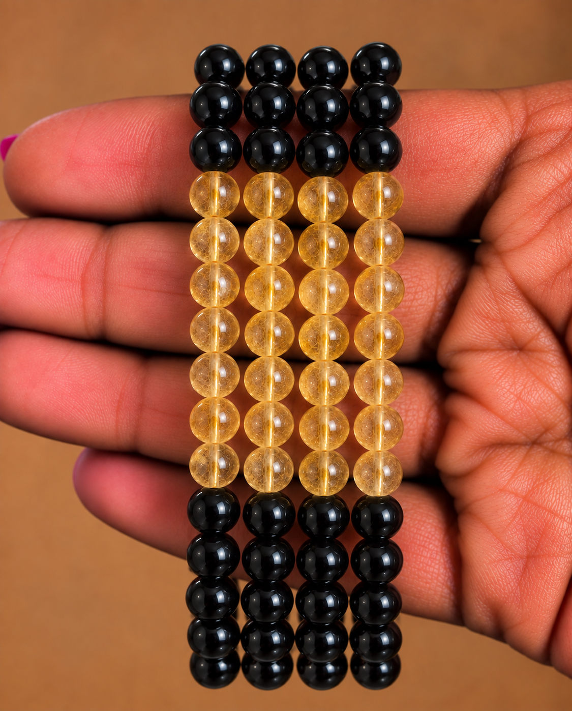 Pulsera Obsidiana con Citrino - 6 mm || Protección - Abundancia