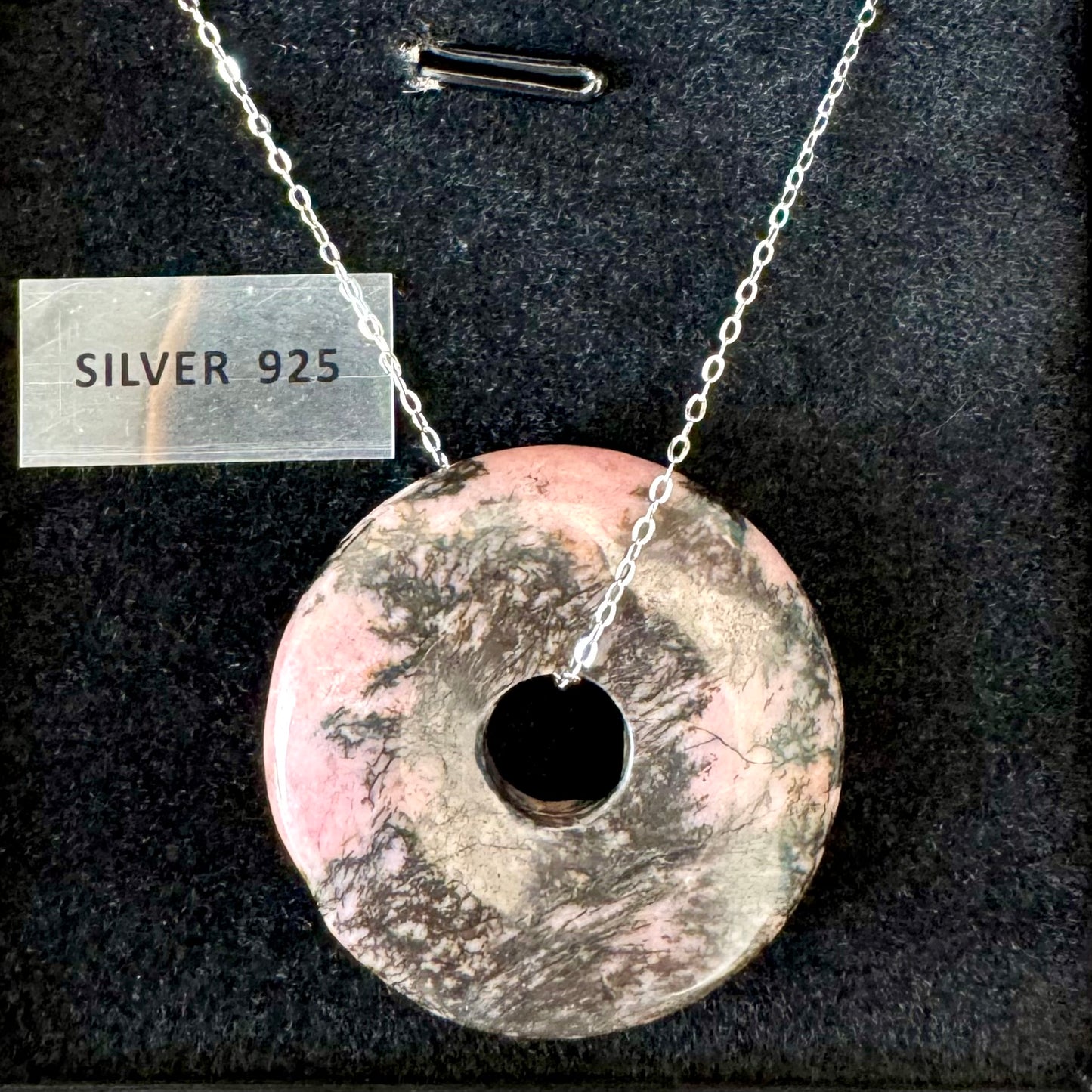 Colgante de Plata con Rodonita Donut || Amor - Perdón