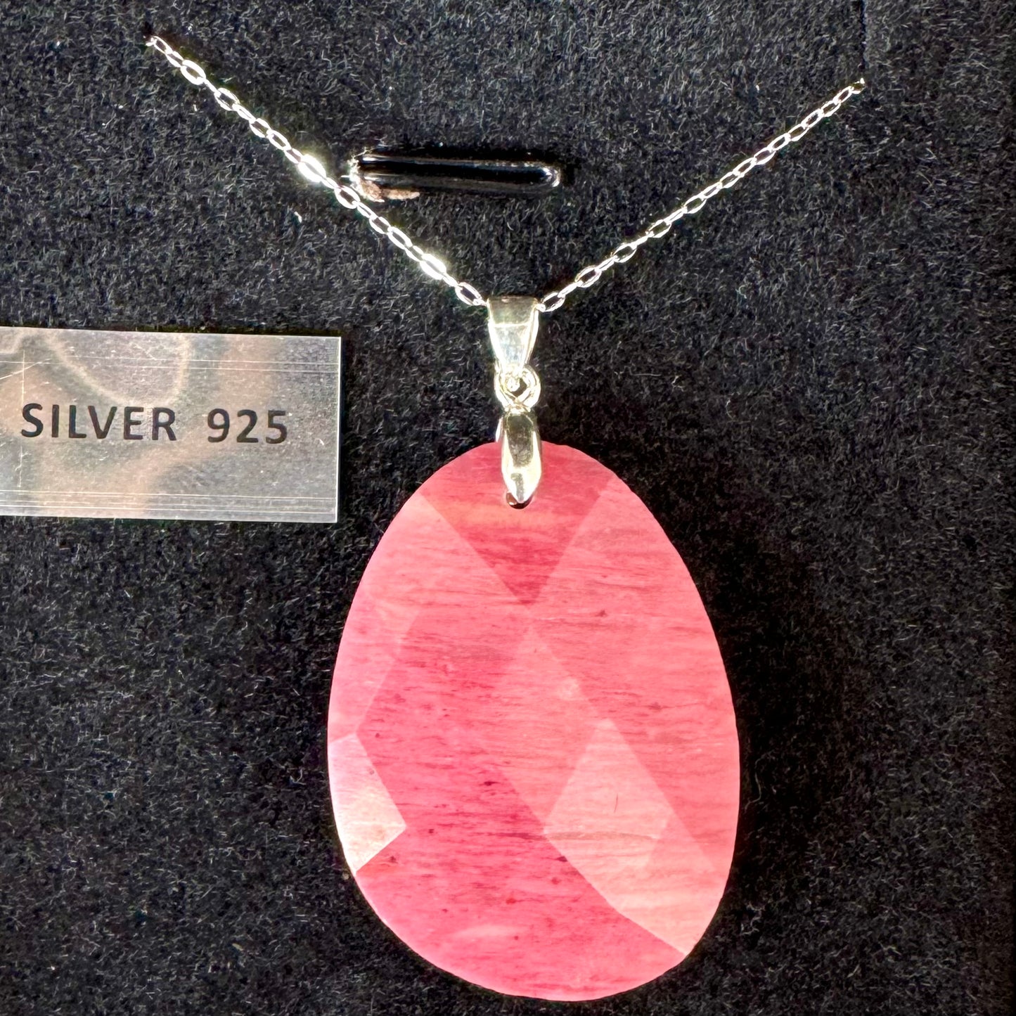 Colgante de Plata con Rodonita Ovalada || Amor - Perdón