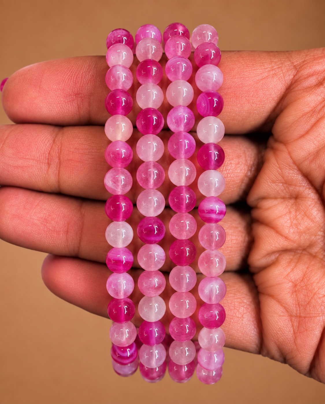 Pulsera Ágata Rosa - 6mm  || Amor Propio - Armonía