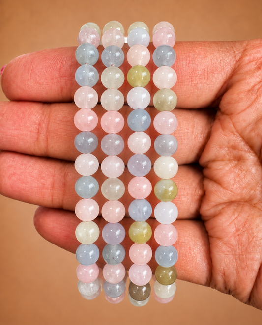 Pulsera Aguamarina con Morganita 6 mm || Relajación - Amor