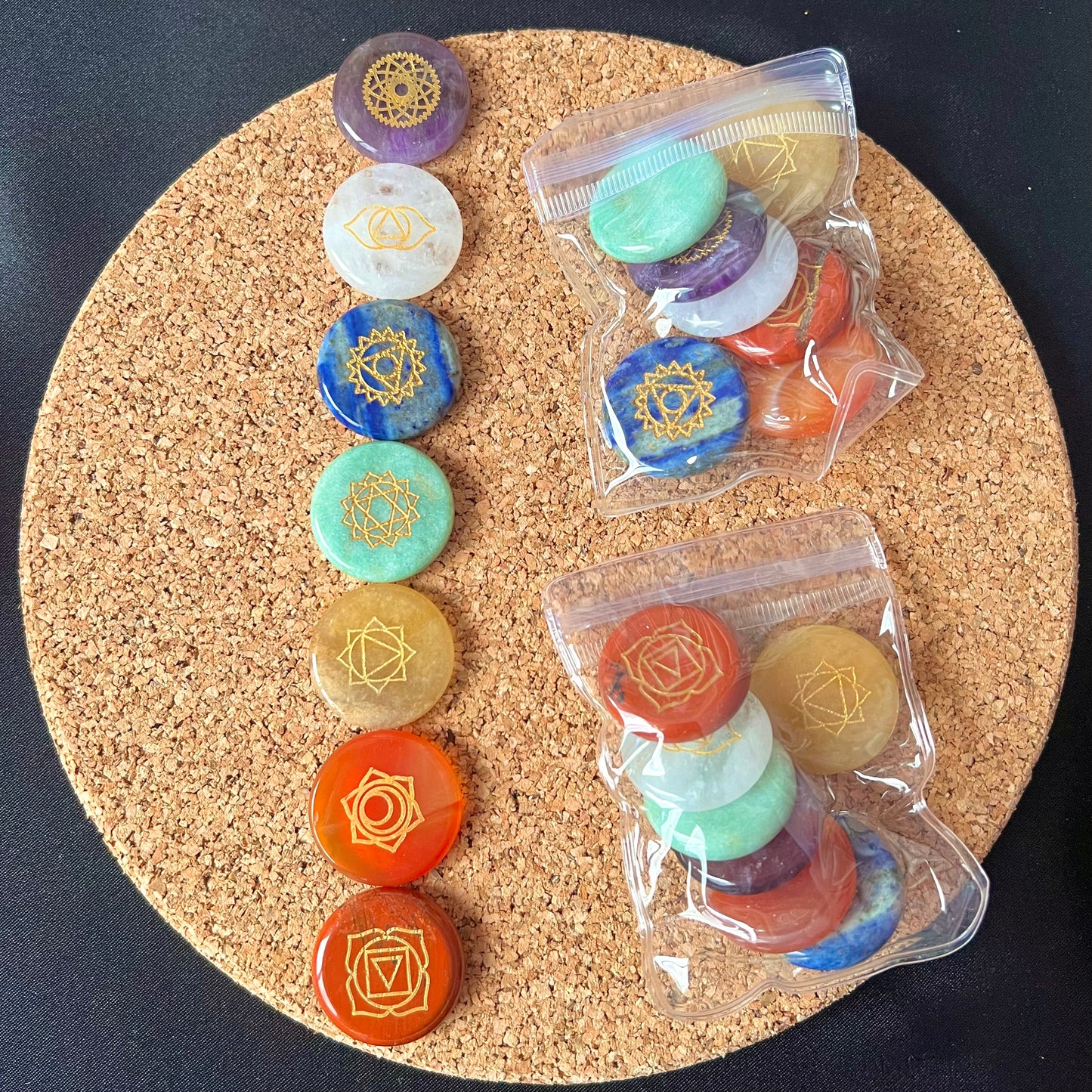 Kit 7 Piedras Chakras Planas Grabadas || Reiki - Equilibrio Energético