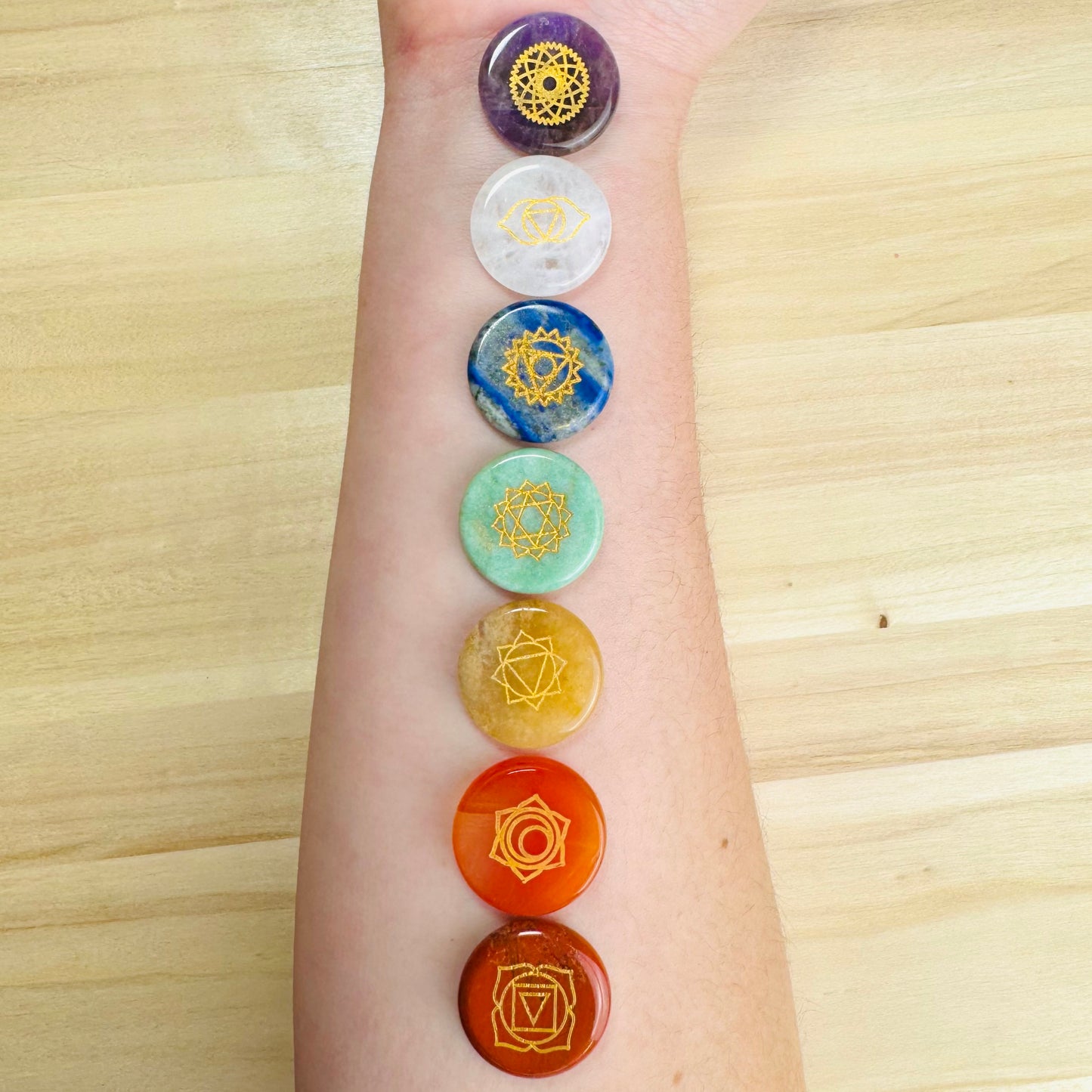Kit 7 Piedras Chakras Planas Grabadas || Reiki - Equilibrio Energético