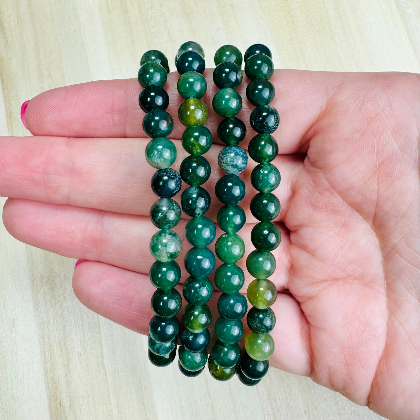 Pulsera Ágata Musgosa - 6mm || Equilibrio - Optimismo