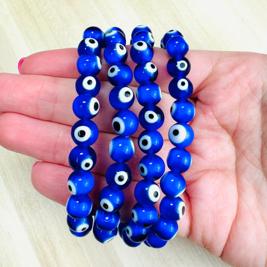 Pulsera Ojo Turco Azul Oscuro - 8mm || Protección - Mal de ojo