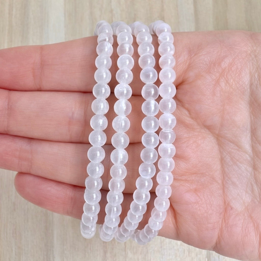 Pulsera Selenita - 4mm || Limpieza Energética - Paz
